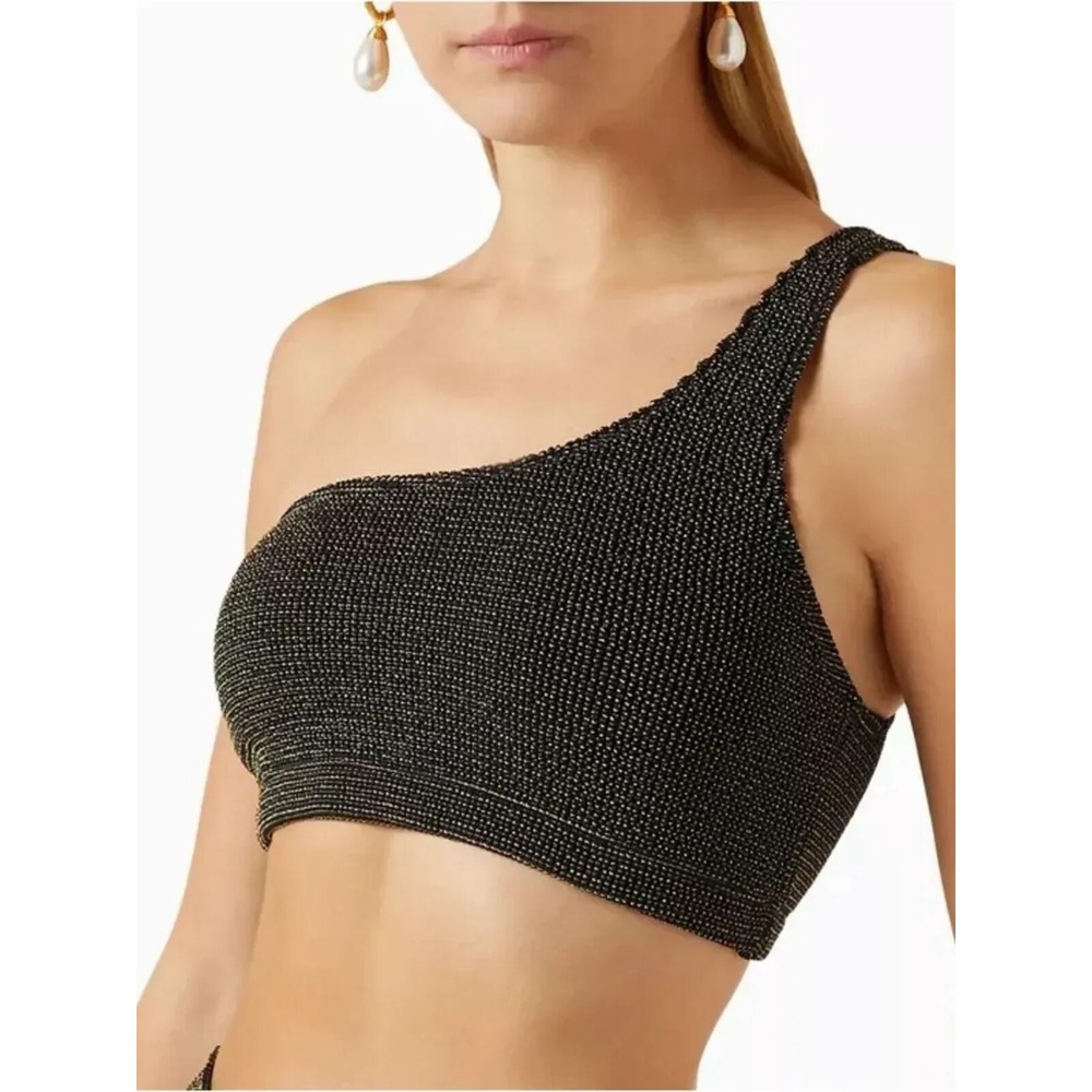 Good American NWT One-Shoulder Black Textured Bikini - Size 00/0 - MSRP $55